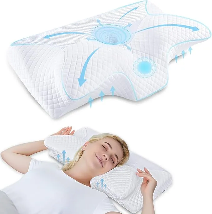 HOMCA Almohada Cervical de Espuma Viscoelastica, Almohada Ortopedica para Soporte de Cuello, Almohadas Ergonómico para Dormir de Lado y Boca Arriba