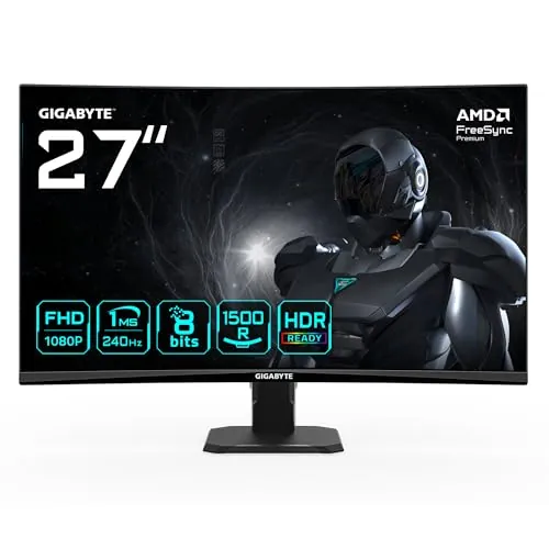 Gigabyte GS27QCA 27" Monitor Gaming Curvado QHD - 2560 x 1440, 180Hz, 1ms, 250 CD/m², FreeSync, HDR Ready, HDMI 2.0, DisplayPort 1.4