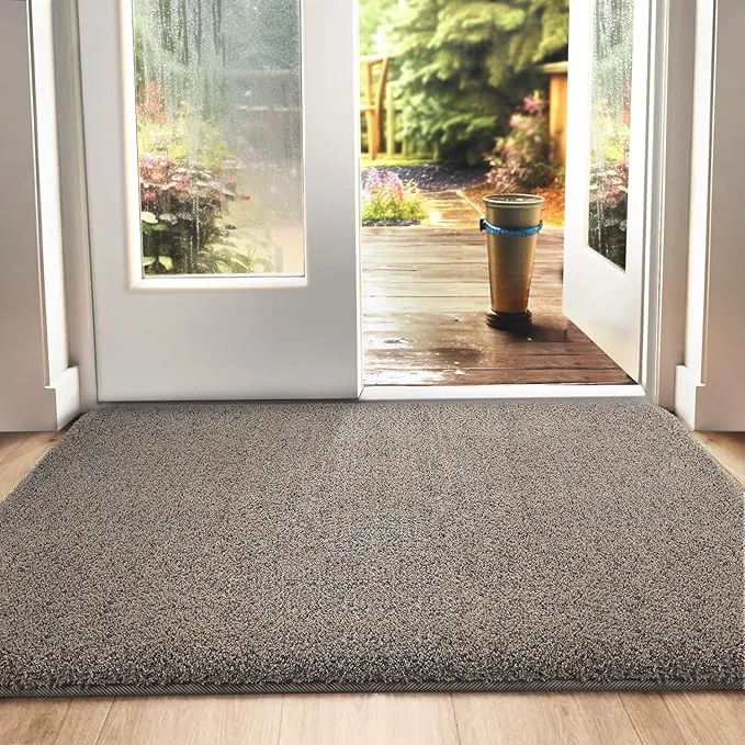 DEXI Felpudo Entrada Casa 50 x 80 cm, Alfombra Entrada Antideslizante, Absorbe Suciedad y Humedad, Alfombrilla Lavable para Puerta Interior, Perro y Pasillo, Marrón-Azul