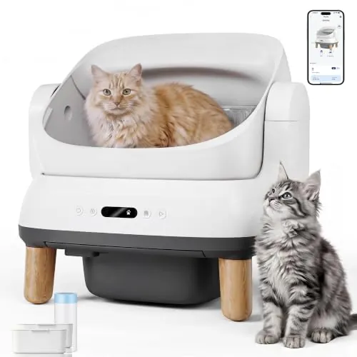 Devoko Arenero Gatos Autolimpiable Grande, Caja de Arena para Gatos Autolimpiable XXL Eléctrica con Sensores Seguridad/Antiatrapamiento/App, para Gatos Grandes - Open-Top Automatic Cat Litter Box