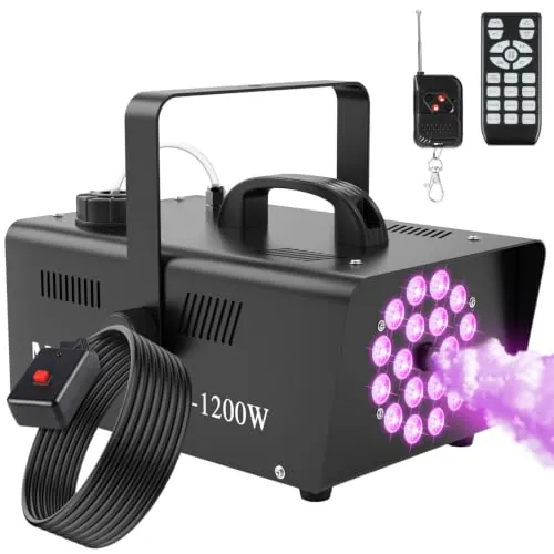 Maquina de Humo Profesional 1200W con 18 LEDs RGB Integrados para Fiestas, Halloween, Bodas, Discoteca, DJ Efecto Escenario