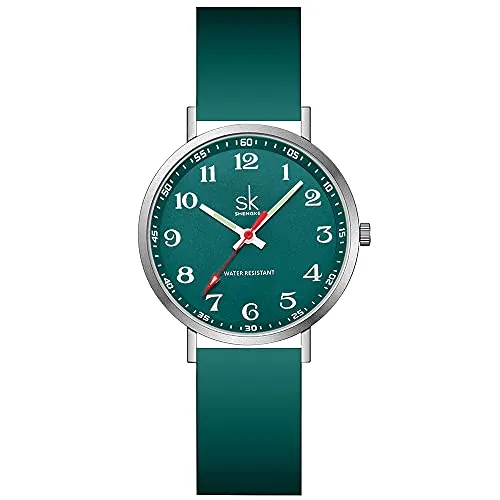 SHENGKE SK Deportes Reloj de Mujer ultradelgado de Moda para Profesionales médicos, Enfermeras, médicos, Estudiantes, Reloj con Esfera de fácil Lectura, Correa de Silicona Colorida (Green)