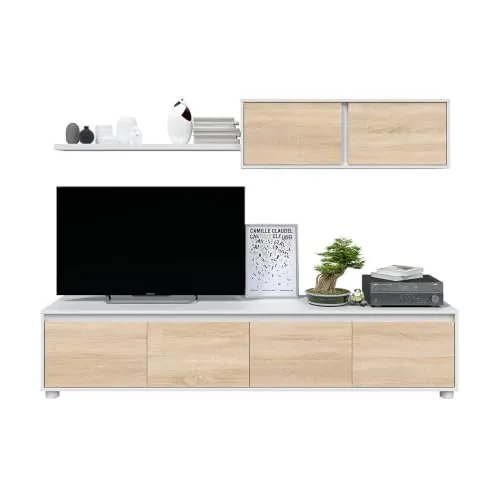 Habitdesign Mueble de Salón Modelo Alida, Blanco Artik y Roble Canadian