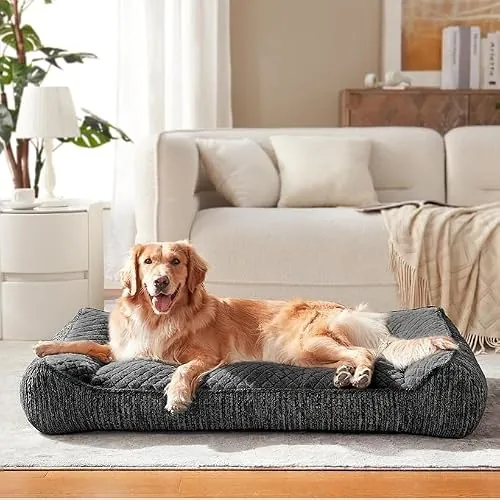 JOEJOY Cama Perro Grande, Cama Ortopedica para Perros Memory Foam, Camas Perros Soporte Funda Extraíble Lavable Peluche Sherpa Suave, Sofá para Perro Extra Grueso Antideslizante, 122x89x25cm
