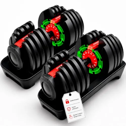 ManiBoom Mancuernas Ajustables 2-24 kg, Mancuernas Regulables 15 en 1, Pesas Ajustables con Ajuste a Una Mano Smart-Click, Discos de Acero Reforzado y Doble Bloqueo, Gimnasio en Casa