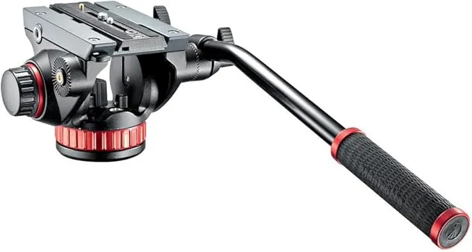 Manfrotto MVH502AH Cabezal de Video con Base Plana y Palanca Fija, Cabeza para Cámaras de Video Compactas y Cámaras DSLR para Filmación, Creación de Contenidos, Vlogging, Transmisión en Vivo