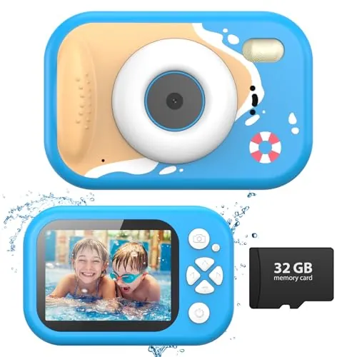 Tosaju Cámara submarina 48mp Infantil cámara Impermeable de 10 Metros 1080p Video cámara Sumergible con Flash Piscina Regalo de Juguete al Aire Libre para niños con Tarjeta de 32