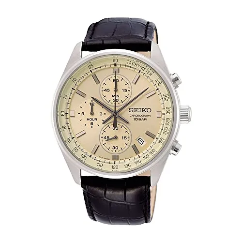 Seiko Reloj Analógico para Hombre de Cuarzo japonés con Correa en Cuero Genuino SSB383P1