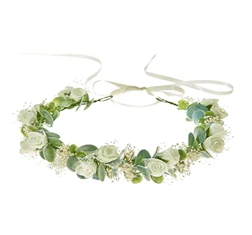 Goledwedy Corona de flores secas para aliento de bebé, corona floral para boda, coronas de flores blancas para mujeres y niñas