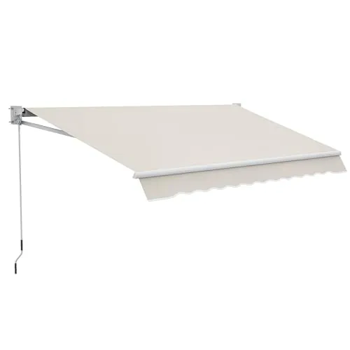 Outsunny Toldo Manual Retráctil 200x250 cm, Toldo Exterior Terraza con Ángulo Ajustable, Brazo Articulado, Montaje a Pared, Estructura de Aluminio, Anti-UV e Impermeable, para Jardín, Crema
