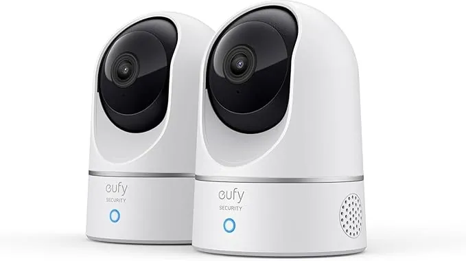eufy Security IndoorCam Camara vigilancia WiFi Interior, 2-Pack, 2K Pan & Tilt, Reconocimiento de Personas, con Asistente de Voz