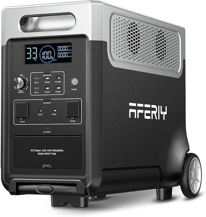AFERIY Generador Eléctrico Portátil 3600W 3840Wh, Control a través de APP, Extensible hasta 11520Wh, 220V-240V, Función UPS, Generador Solar Portátil para Camping/Viaje/Fallo Eléctrico