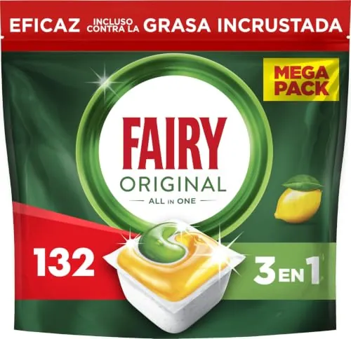 Fairy Original Cápsulas Lavavajillas Para Máquina Limón, 132 Cápsulas | Acción De Limpieza A La Primera Sin Necesidad De Volver A Lavar Eficaz En El 100 % De La Grasa Brillo Impecable Sin Residuos