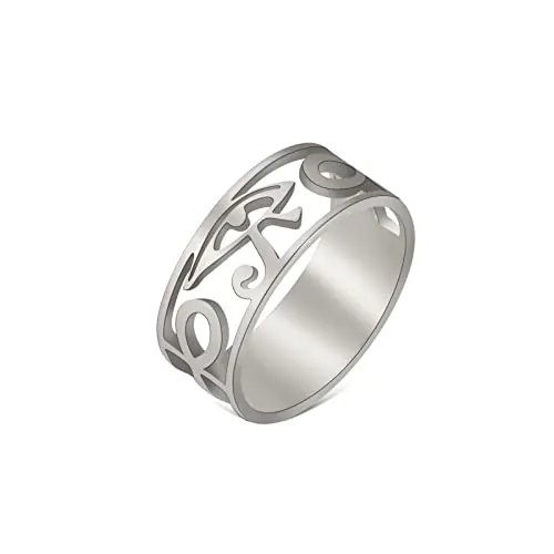 Ojo de Horus Anillo Antiguo Símbolo Egipcio Horus Ojo Ankh Anillos Egipto Ojos de Ra Anillo Buena Suerte Amuleto Protección Joyería de Acero Inoxidable para Hombres Mujeres Navidad (17mm, Plata)