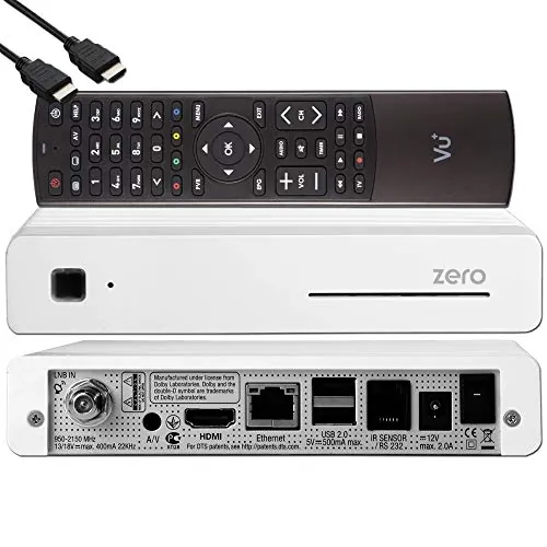 VU+ Zero HW Version 2 - Receptor de satélite DVB-S2 FullHD E2 Linux, YouTube, receptor satélite con función de grabación, lector de tarjetas, reproductor multimedia, USB, cable HDMI EasyMouse, blanco