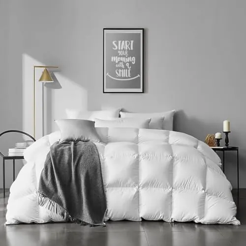 APSMILE Edredón Relleno Nórdico de Pluma y Plumón Cama 105-200 x 200cm Tejido de 100% Algodón para Invierno Densidad 500 gr/㎡