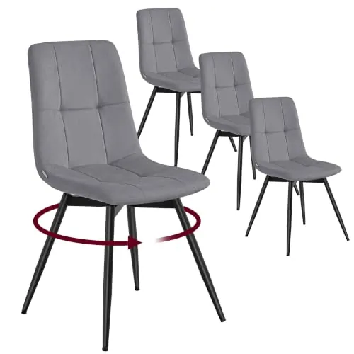 VASAGLE Sillas de Comedor, Set de 4, Giratorias 360°, Patas de Acero | Sillas de Comedor Tapizadas en Terciopelo, Diseño Ergonómico, 43 x 52 x 83 cm, Gris Pizarra, Colección TYRA KDC198G101