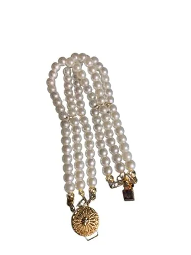 PULSERA perlas FALLERA de 3 tiras con cierre EN CAJA. Traje Siglo XIX. Oro Plata. Hecho a Mano en España. (16, ORO)