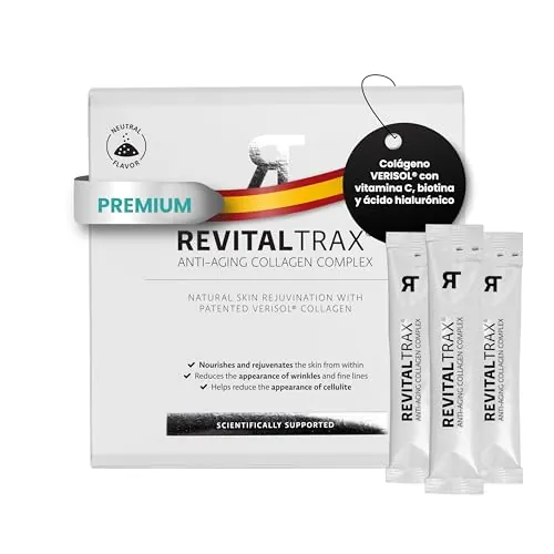 RevitalTrax Colágeno VERISOL® 5000mg - Péptidos Hidrolizados con Vitamina C - 30 Sobres Sin Edulcorantes