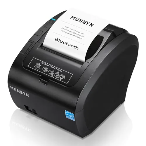 MUNBYN Impresora de Tickets Bluetooth, Impresora Termica Mfi, Puertos USB/LAN/Serial, Compatible con iOS, Android, MacOS, Windows, Linux, Chrome, con Tapa oleófuga y antisalpicaduras