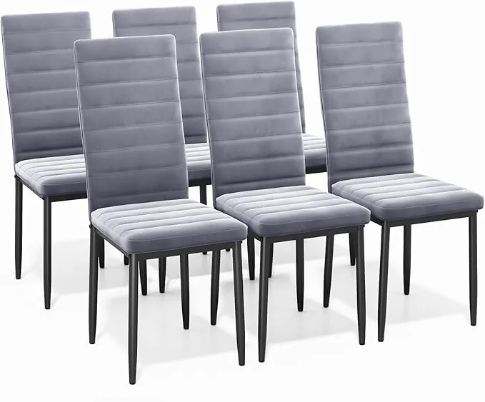 Bealife Sillas de Comedor Modernas, Juego de 6 Tapizadas en Franela Gris Claro con Respaldo Alto y Asiento Acolchado, para Cocina y Comedor (Gris Claro - Franela, Juego de 6)