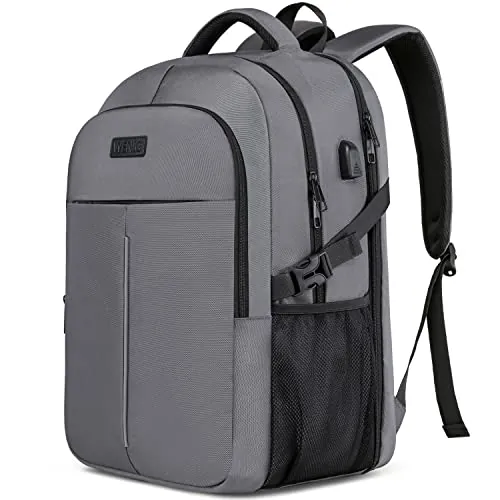 Mochila Impermeable para Ordenador Portatil 17.3 Pulgadas, Bolso de Escuela Adolescente con Puerto USB Antirrobo Mujer y Hombre para Viaje Diario - Gris