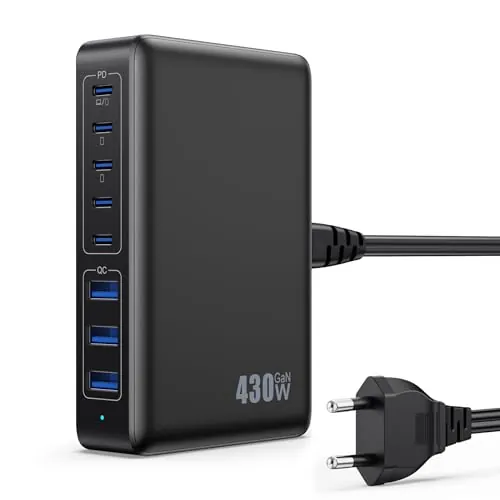 Feob 430W Cargador USB Multiple, 8 Ports 100W PD GAN IV Cargador Carga Rápida QC PPS,Enchufes USB C Alimentador Multiple Tipo c Compatible con MacBook Air/Pro, iPhone, iPad Pro, Samsung Galaxy