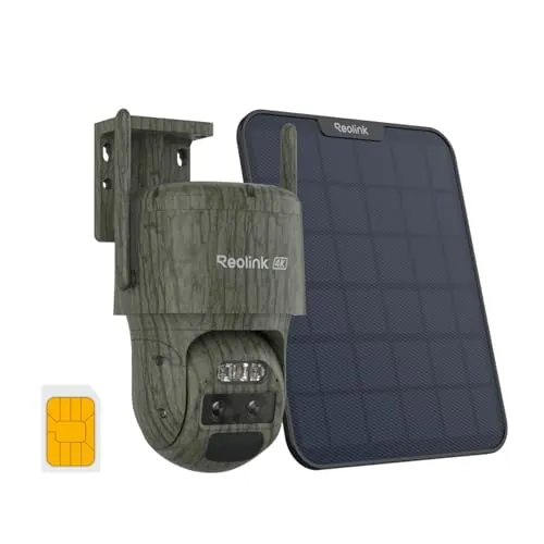 Reolink 4K Camara Vigilancia Sim con Doble Lente, Camara Solar 4G con Auto-Seguimiento, Zoom Híbrido 6X, Cámara Fototrampeo IP65, IR Sin Brillo, TrackMix LTE Trail + Panel Solar