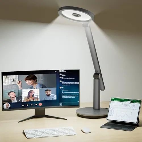 Honeywell H6 Lámpara De Escritorio LED, Lámpara Lectura Regulable, Gris | Sunturalux CRI≥97, RG0 luz azul reducida, sin parpadeo, 800LM regulable para webcam, estudio, oficina y dormitorio