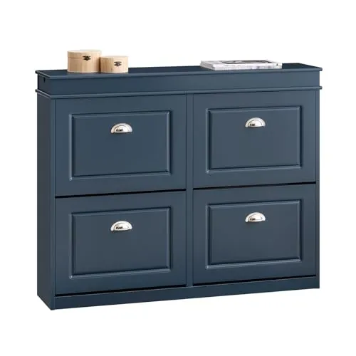 SoBuy Mueble Zapatero Estrecho con Cajón y Ganchos – Zapatero Estrecho Entrada Recibidor de 4 Puertas para 16 Pares – Mueble Recibidor Entrada Azul MDF 104x24x83cm – FSR79-B