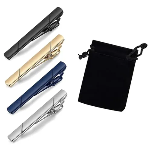 TRKETK 4 Clips de Corbata para Hombres, Estilo Largo Juego de Clips de Corbata con Bolsa de Almacenamiento, Clip de Corbata de Moda en Cobre y Metal Clásico