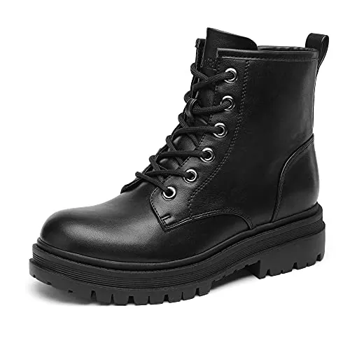 DREAM PAIRS Botas Militares Invierno,Negro,38.5 | Suela TPR, plataforma 4cm, cordones ojales metal, cremallera lateral, estilo combate.