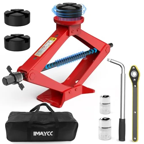 IMAYCC Gato para Coche 2.5T/2500kg Universal con 2 Piezas Bloque de Goma, Kit de Emergencia Portátil con Llave de Tuercas de Rueda