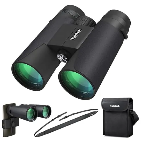 Kylietech Prismaticos Profesionales Largo Alcance, Binoculares Pequeños y Potentes 12x42 - Prismas BAK-4 y Lentes FMC, Antiniebla e Impermeables con Adaptador para Smartphone de Aves, Caza, Senderismo