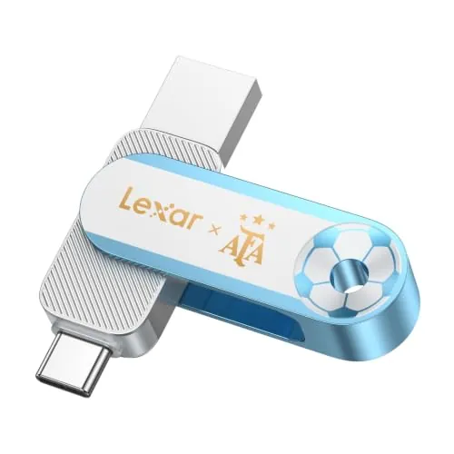 Lexar D500 Unidad Dual de Estado sólido USB 3.2, edición AFA, Marca compartida del Campeonato Mundial de Argentina, Puertos USB C/A duales, hasta 400 MB/s, Alto Rendimiento, Carcasa metálica,128GB