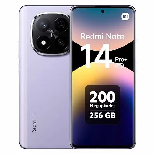 XIAOMI Redmi Note 14 Pro Plus 5G Smart Phone, 8GB RAM 256 GB, Pantalla AMOLED de 6,67'', Sensor de Huellas, Cámara de 200 MP, NFC, Cargador no Incluido, Color Lavender Purple