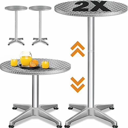 CASARIA 2 Mesas Altas Bar 2en1 Plegables Altura Regulable 60cm Plata