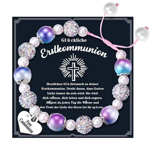 YADOCA Pulseras de Comunión para Niñas Pulseras de Cuentas de Cruz de Corazón Personalizadas Regalo de Primera Comunión para Niñas Regalo de Bautizo