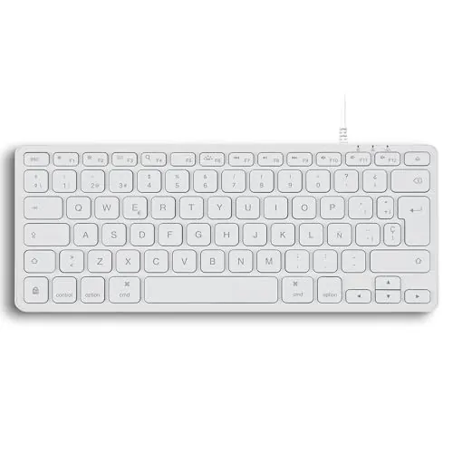 Perixx PERIBOARD-332MW Teclado Compatible con Mac OS Mini Retroiluminado con Cable - Teclas de Tijera Delgadas con Fuente Grande - LED Blanco - Disposición Española con Ñ