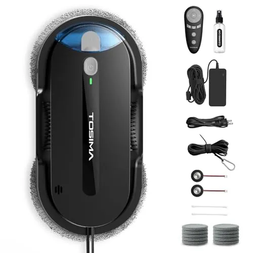 Tosima Robot limpiacristale X1 – Robot de Limpieza de Ventanas con Doble Boquilla y atomización ultrasónica de Agua, depósito de Agua de 85 ml con Ventana, Limpiador automático de Ventanas para