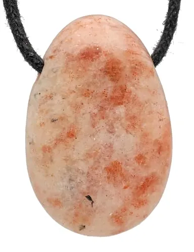 Lebensquelle Plus Colgante de piedra de sol con forma de lágrima, con correa de piel, colgante de piedras preciosas