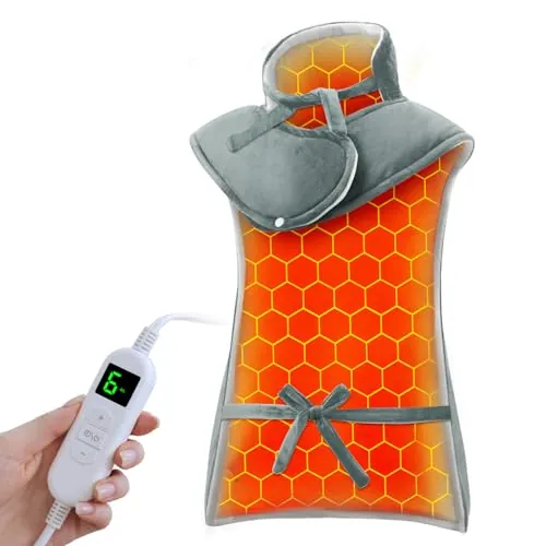 Ultralent Almohadilla Térmica para Espalda y Cuello 60×108cm, 6 Niveles de Calor, Apagado Automático,Calentamiento Rápido, Protección contra sobrecalentamiento, Oficina y Hogar, Lavable a Máquina