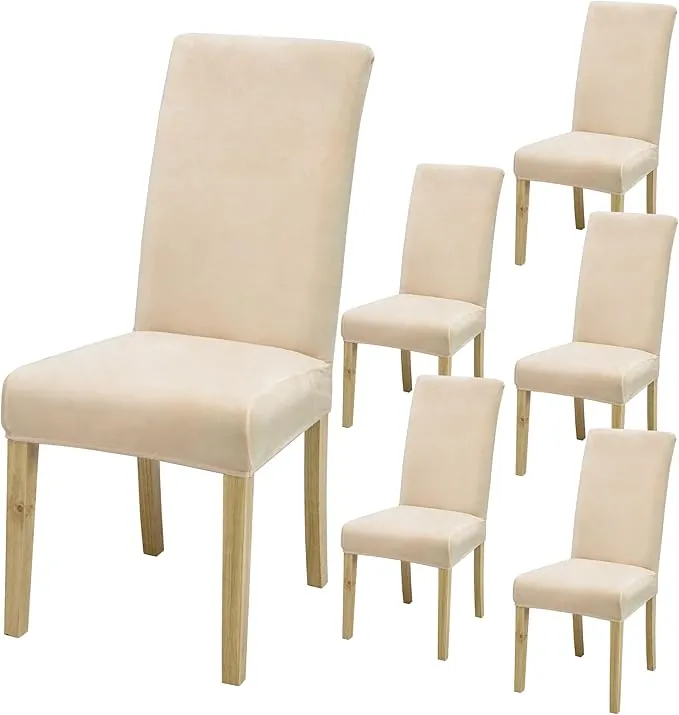 Fundas elásticas universales para sillas (Juego de 4/6/8 Piezas con Respaldo) para salón, Cocina, Oficina, Comedor, Fundas para sillas de Fiesta, Lavables y extraíbles. (6, Beige.)