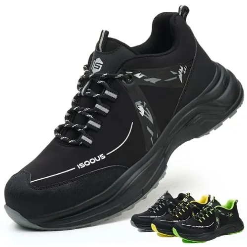 Zapatos de Seguridad para Hombre Mujer Zapatillas Trabajo Ligero Calzado Trabajo con Punteras de Acero Antideslizante Negro 43