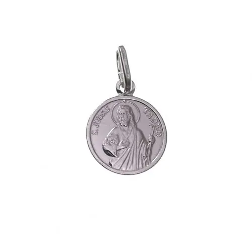 Minoplata Medalla de San Judas Tadeo en Plata de Ley 925, 12mm, Colgante Religioso Católico, Amuleto de Protección, Medallón Pequeño Redondo