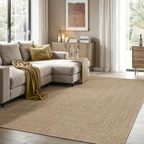 the carpet Kansas - Alfombra para Exterior e Interior con Aspecto de Yute Natural, Resistente a la Intemperie, Apta para Patio y jardín, Naturaleza, 80 x 150 cm