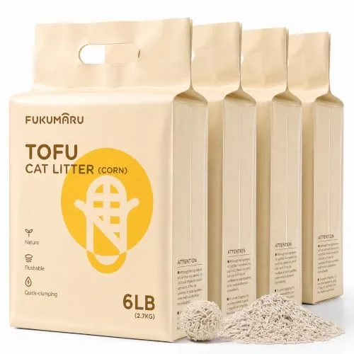 FUKUMARU Arena de Tofu para Gatos 10.8kg - Arena aglomerante para Gatos, Mezcla de pellets de maíz, Libre de Polvo y fácil de aglomerar, Control de olores, se Puede desechar en el Inodoro