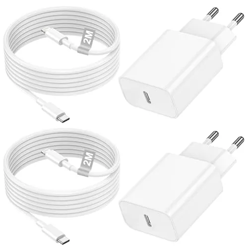 Cargador iPhone Carga Rapida con Cable iPhone 2Pack, 20W Cargador USB C y [Certificación MFi] Cable USB C a Lightning 2m, Adaptador Enchufe Tipo C para iPhone 14 13 12 11 Pro Max X SE 8 7/iPad/AirPods