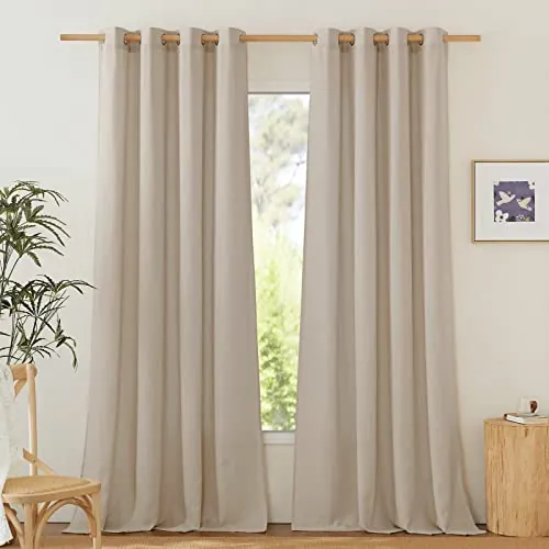 PONY DANCE Cortinas Dormitorio Semi Translucidas de Lino 2 Piezas