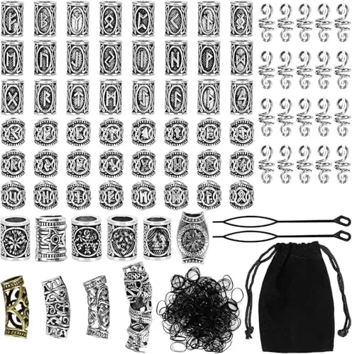 Pangutiandi Cuentas de Rastas, Decorativas para Barba, Antiguas, Alfabeto para Pulsera, 80 Cuentas de Metal con Letras Espaciadoras de Patrón Clásico, 1 Bolsa de Almacenamiento
